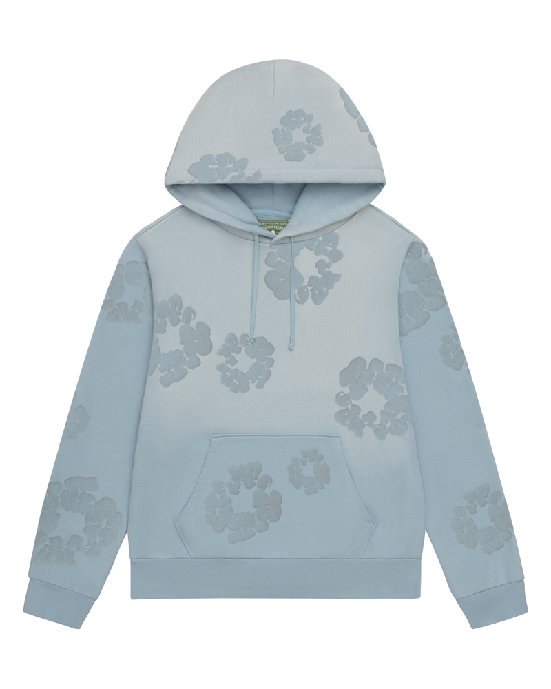 Faded Mono Cotton Wreath Hoodie Light Blue