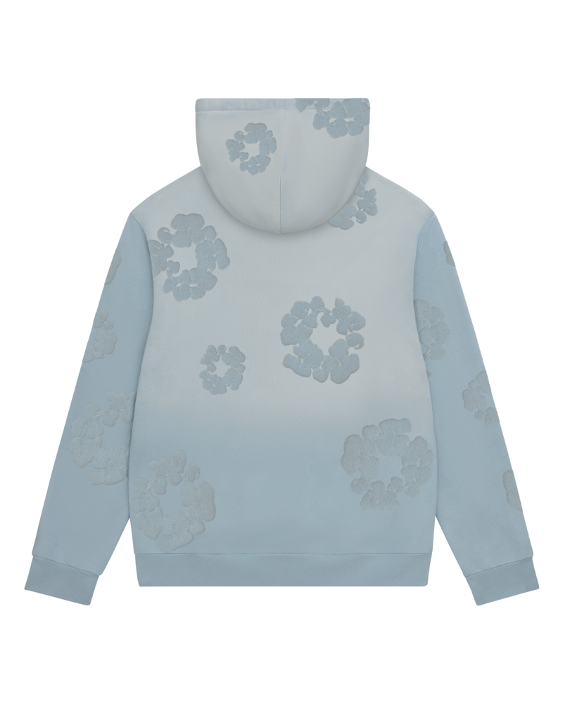Faded Mono Cotton Wreath Hoodie Light Blue
